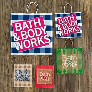 Lot of 5 Bath & Body Works Empty Paper Shopping Gift Favor Bags Various Sizes